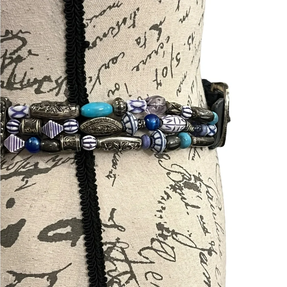 VTG Women’s Beaded Leather Waist Belt The‎ Limited Boho Hippie Festival Medium